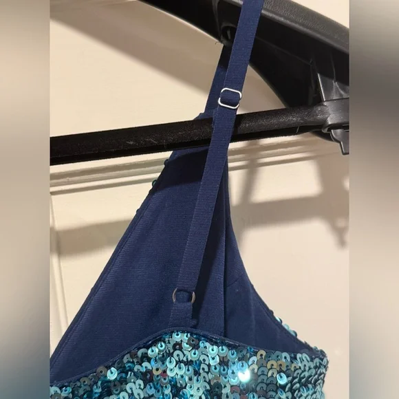 Dress The Population EUC Size XS Sequin Spaghetti Strap Teal Mini Dress (0563) - Picture 11 of 11